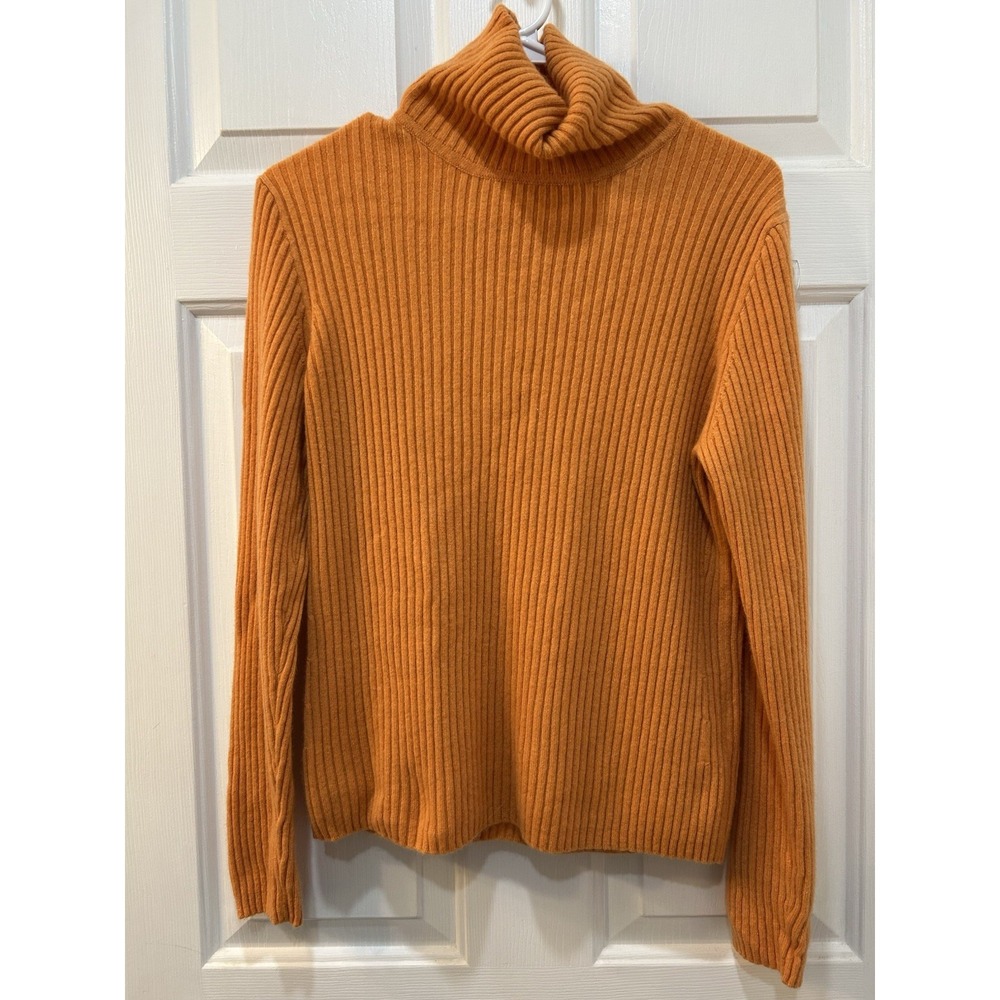 J. Crew Cotton Cashmere‎ Orange Ribbed Sweater Size S Turtleneck Fall Festival